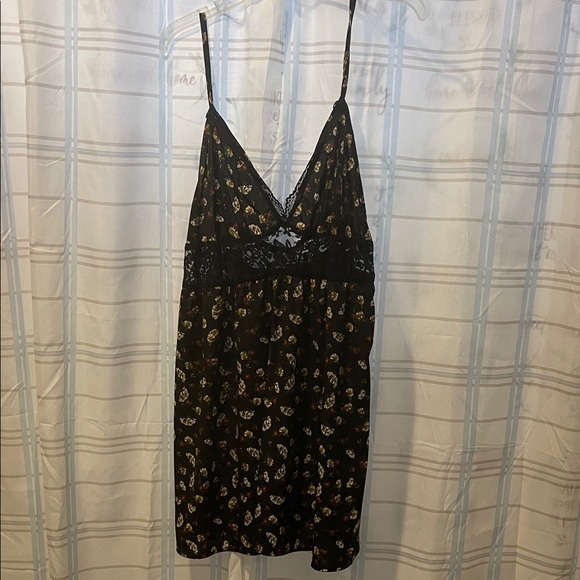 Floral Black Slip Dress with Lace Trim - Picture 1 of 2